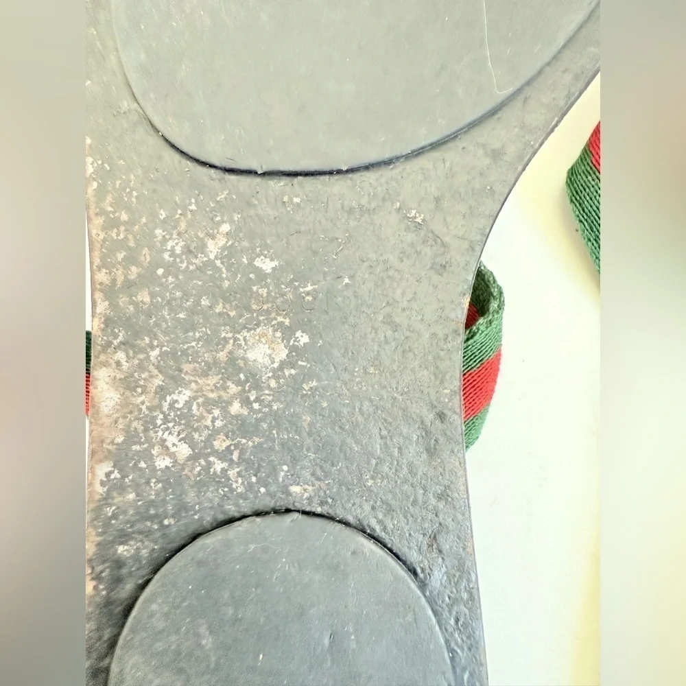 Gucci Black Red Green Leather Fabric GG web Thong flat sandals EU 39.5